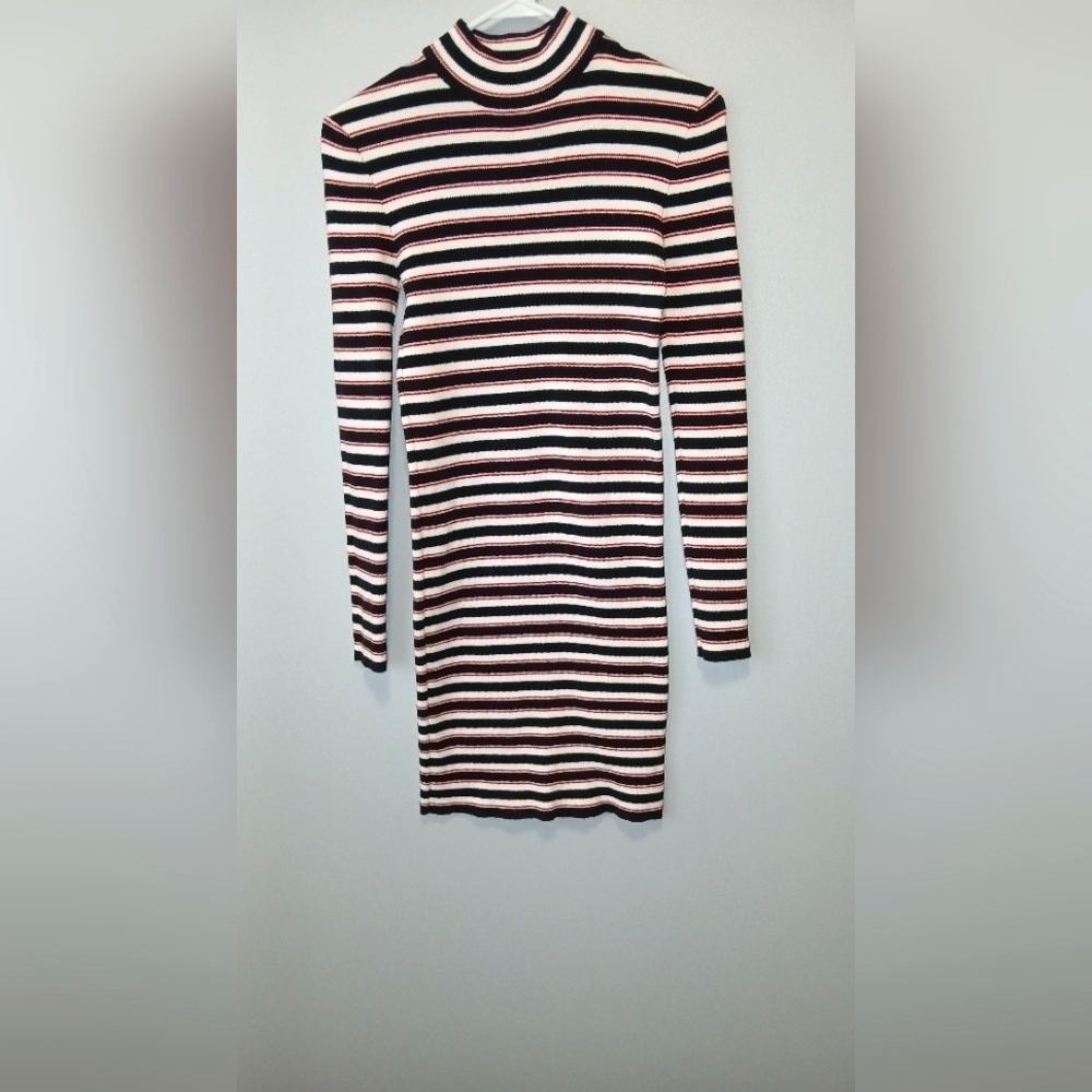 Forever 21 Y2K striped mock neck midi dress Women's size Small preppy ac…